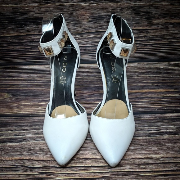 Aldo Leather D'orsay White Ankle Strap Studded 8.5 - Picture 2 of 8